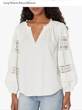 Velvet by Graham & Spencer White Lace-Inset Peasant Blouse Sz S Color Evory